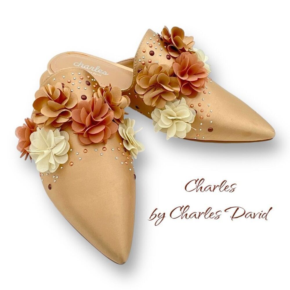 Charles by Charles Womens David Wesley Pointed Toe Flat Mules Beige Tan Size 5